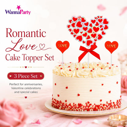 Love Cake Topper with Hearts - 3PC