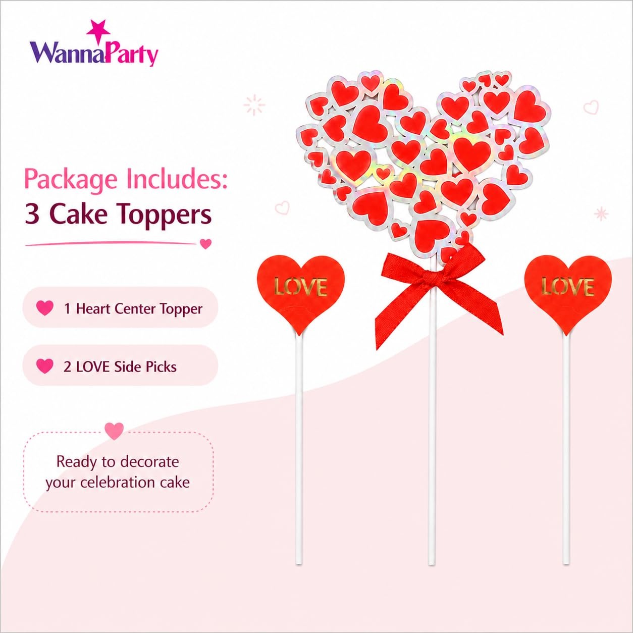 Love Cake Topper with Hearts - 3PC