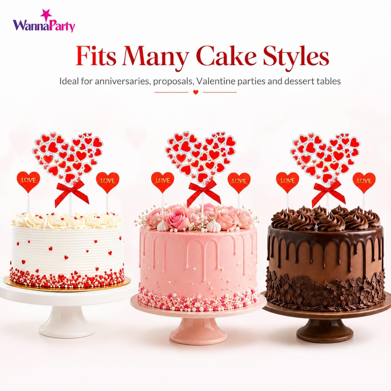 Love Cake Topper with Hearts - 3PC