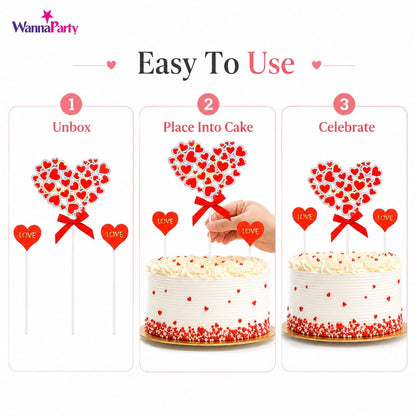Love Cake Topper with Hearts - 3PC