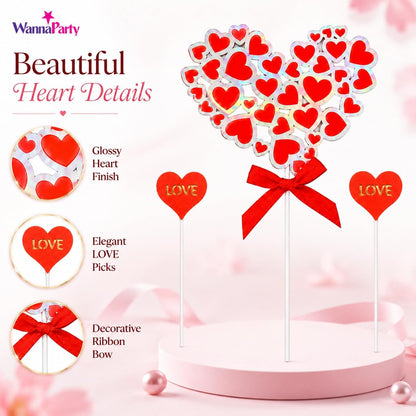 Love Cake Topper with Hearts - 3PC