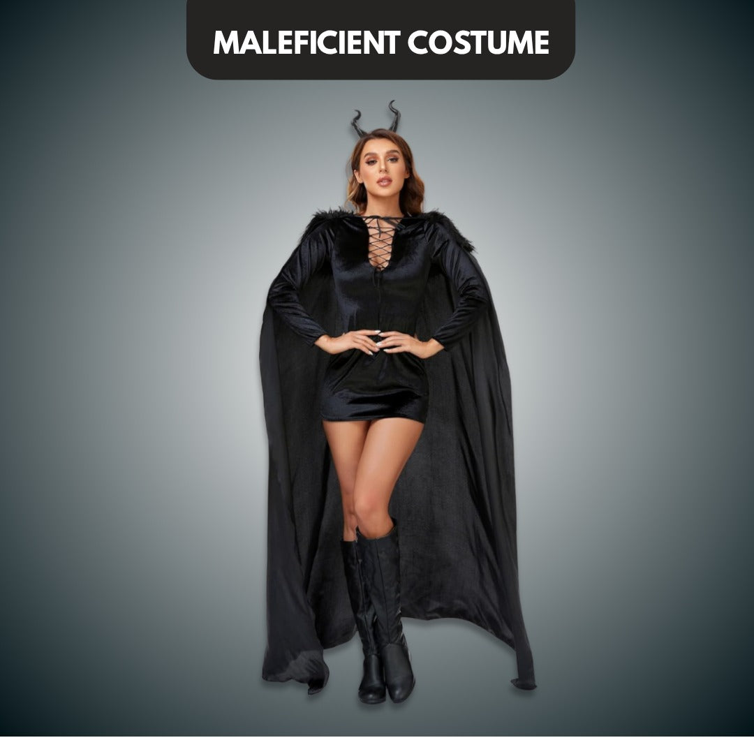Maleficient Velvet Costume with Cape and Headband