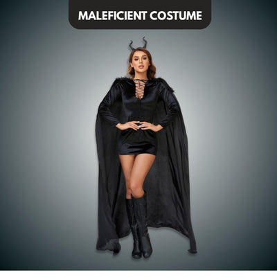 Maleficient Velvet Costume with Cape and Headband - Wanna Party - front