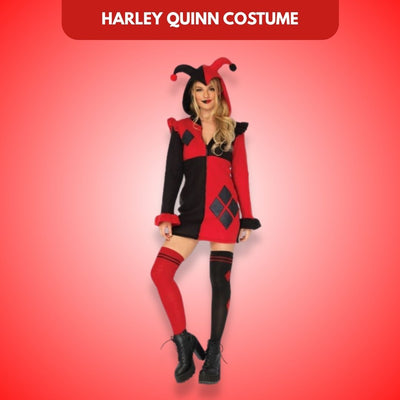 Super Villain Harley Quinn Comic Red & Black Women Costume wit... - Wanna Party - front