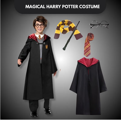 Magical Harry Potter Costume w/ Scarf, Eyeglass, Wand & Tie for Kids