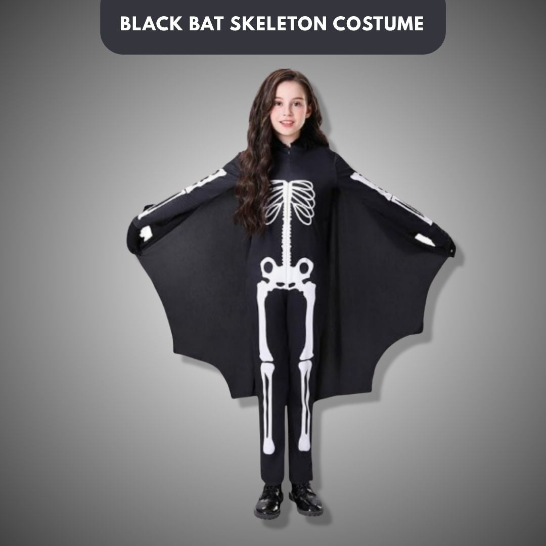 Black Bat Skeleton Costume w/ Wings  for Kids