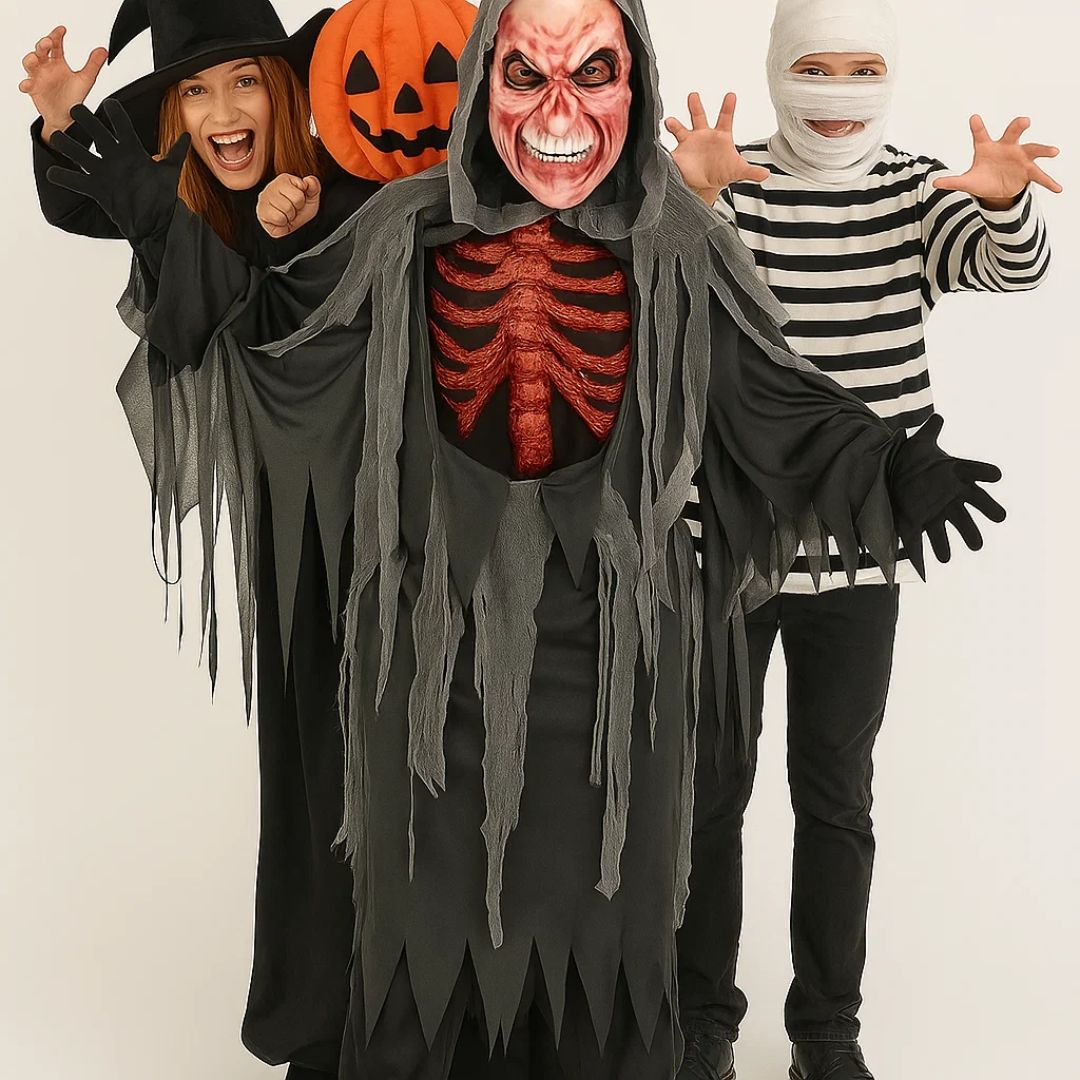 The Spooky Smoldering Reaper Horror Adult Costume with Blood Red Mask