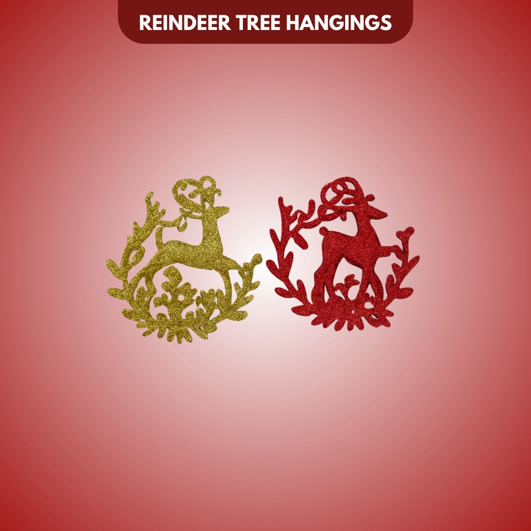 Reindeer Hanging Decoration Red & Gold - Set of 2