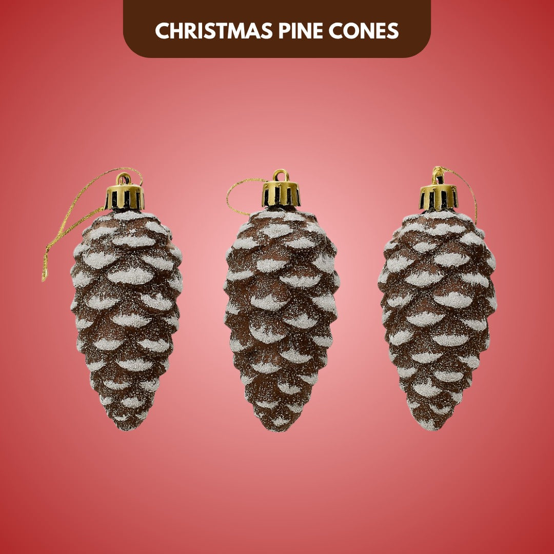 Artificial Christmas Pine Cones with Snow Dust - 3PC