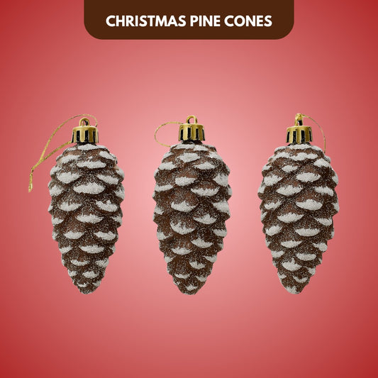 Artificial Christmas Pine Cones with Snow Dust - 3PC