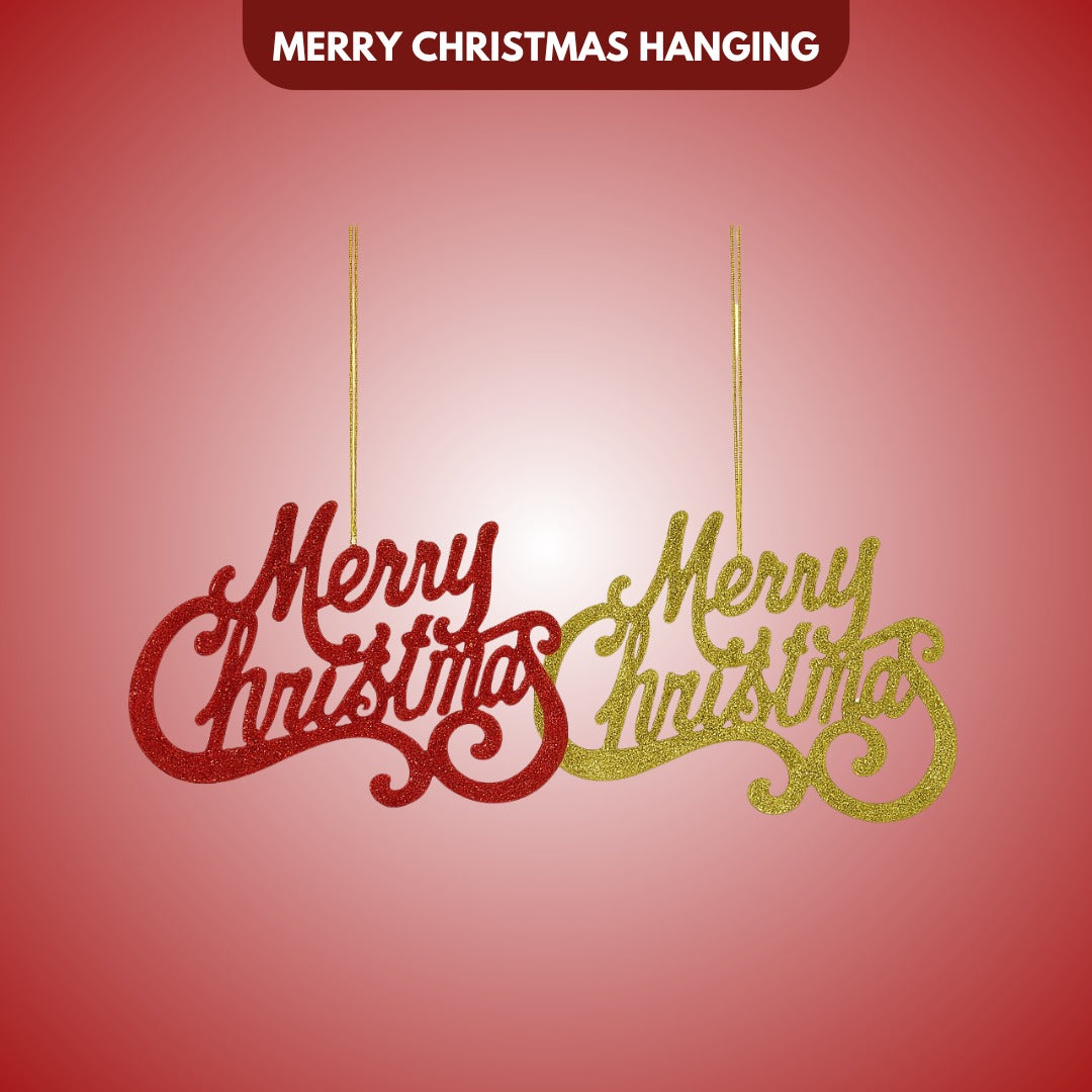Merry Christmas Hanging Red & Gold - Set of 2