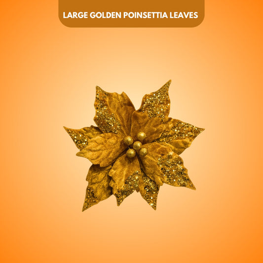 Large Golden Poinsettia Leaves with Golden Glitter - 1PC