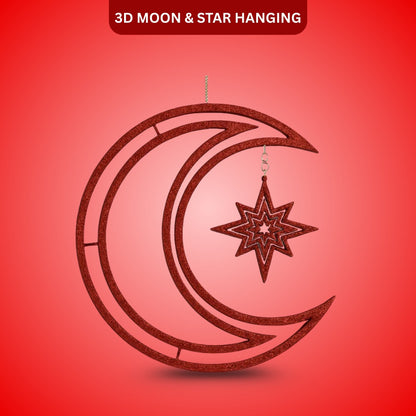 3D Moon & Star Hanging Red - 1PC