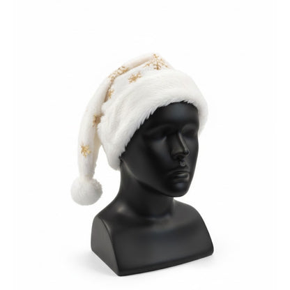 Snowy Santa Hat with Golden Snowflakes
