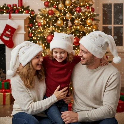 Snowy Santa Hat with Golden Snowflakes