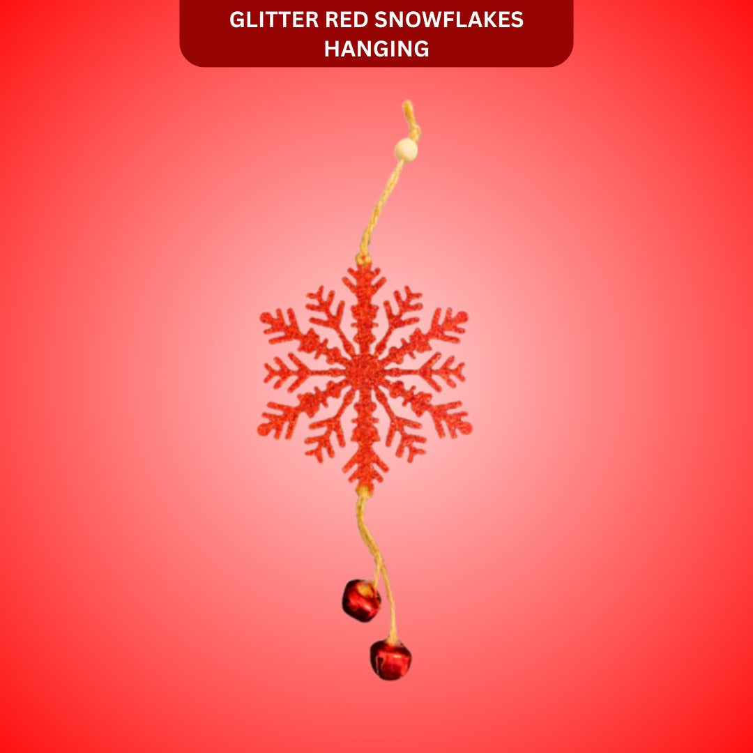 Christmas Tree Ornaments - Glitter Red Snowflakes Hanging Decoration - 1PC