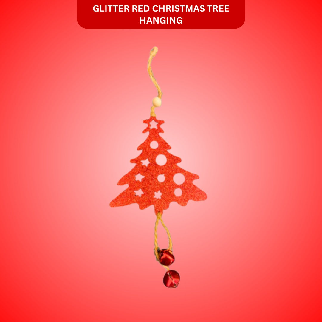 Christmas Tree Ornaments - Glitter Red Christmas Tree Hanging Decoration - 1PC