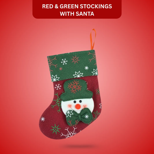 Red & Green Christmas Stockings With Santa - 1PC