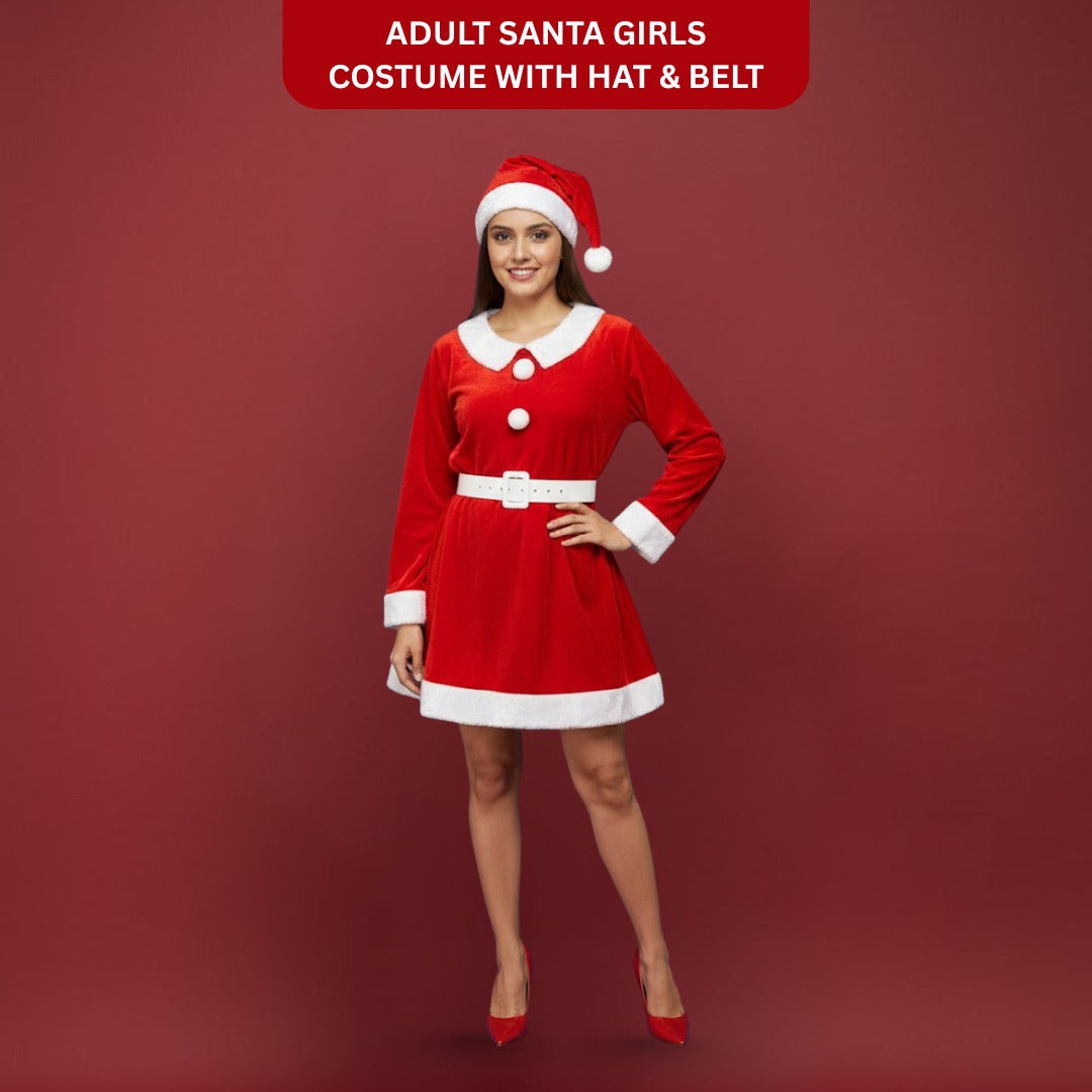 Adult Santa Girls Costume w/ Hat and Belt