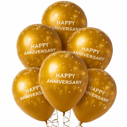 Happy Anniversary Golden Latex Balloons Set 12" - Pack of 6
