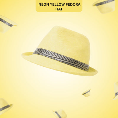 Neon Yellow Fedora Hat - Glow Party, Disco & Costume Accessory - Wanna Party - front view