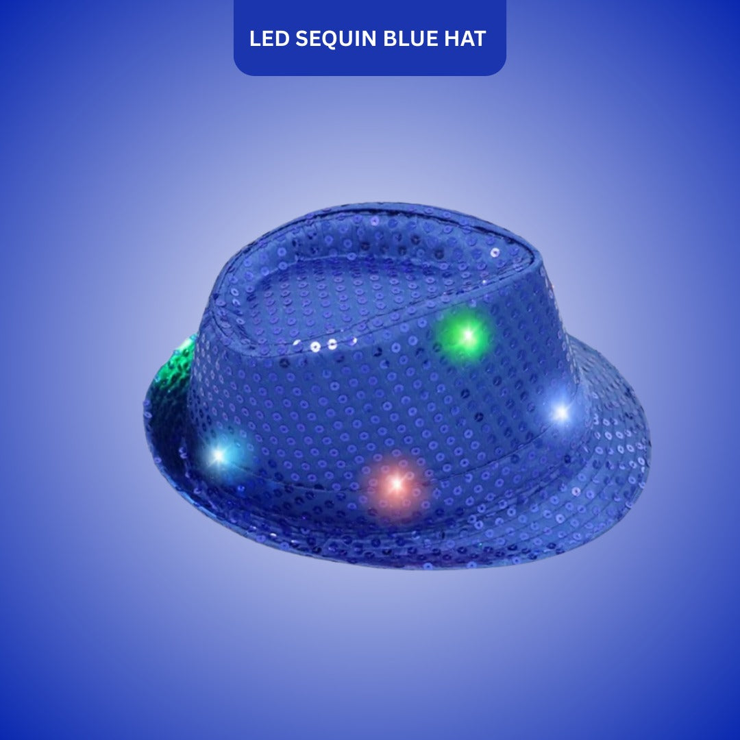 Light Up LED Sequin Hat Blue - 1PC
