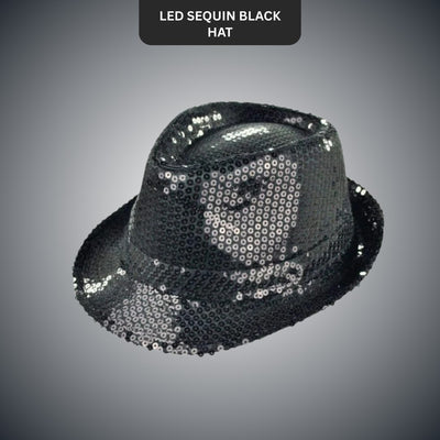 Sequin Light Up Hat Black - 1PC - Wanna Party - front