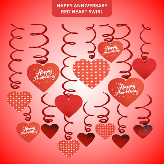 Happy Anniversary Red Heart Swirl - 12 PC