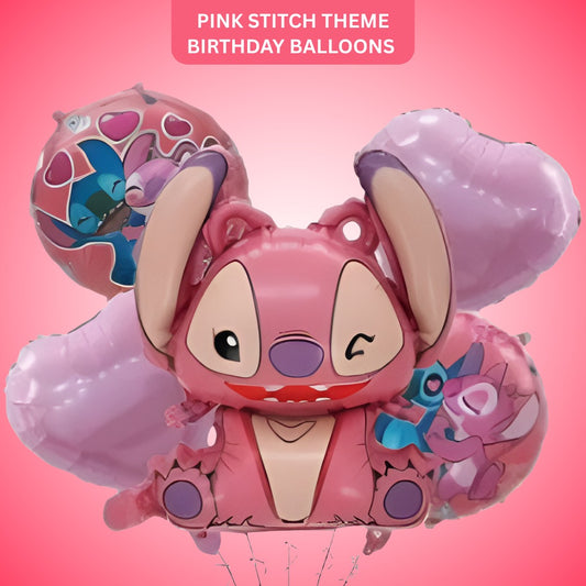 Pink Stitch Theme Birthday Balloons Set - 5PC