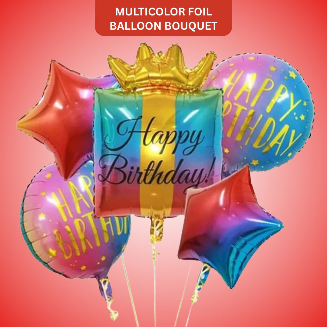 Happy Birthday Multicolor Helium Filled Foil Balloon Set of 5 | Pre-Inflated & Delivered | Birthday Decoration