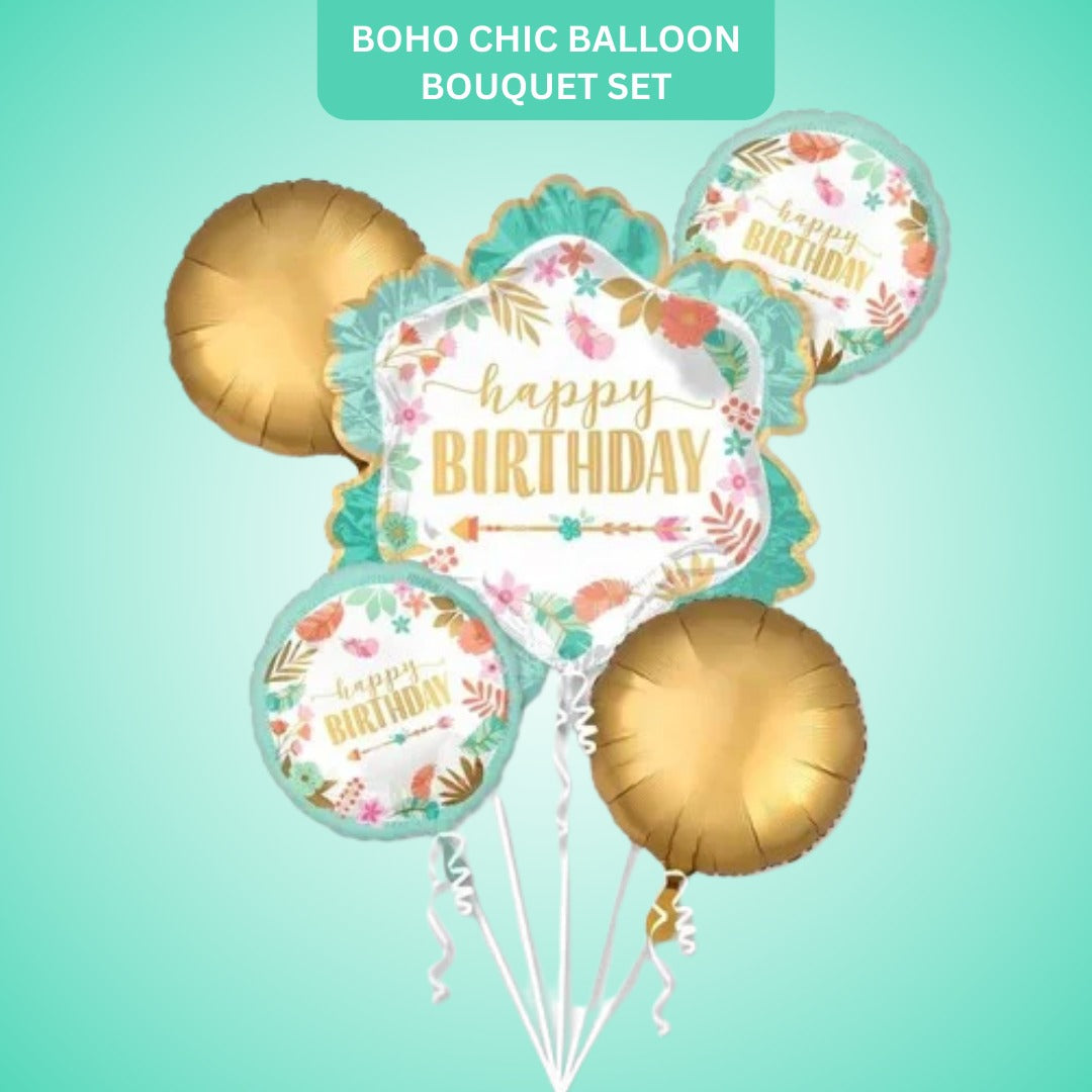 Boho Chic Theme Foil Balloon Bouquet - Helium Filled - 5PC
