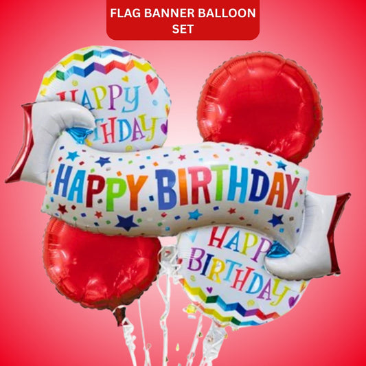 Happy Birthday Wishes Flag Banner Balloon Set - Helium Filled - Set of 5PC