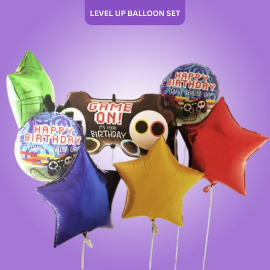 Level Up Gaming Balloon Bouquet – Set of 7 Helium Filled Balloons | Birthday Party Decor for Kids & Gamers