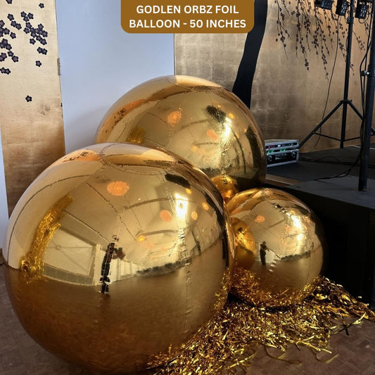 Large Gold Mirror Orbz Foil Balloon 50 Inches | Premium Metallic Sphere Balloon | Helium Supported Party Decoration for Birthday, Anniversary & Events