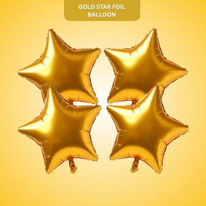 Gold Star Shaped Foil Balloon - Helium Quality - 18 inches - 4PC