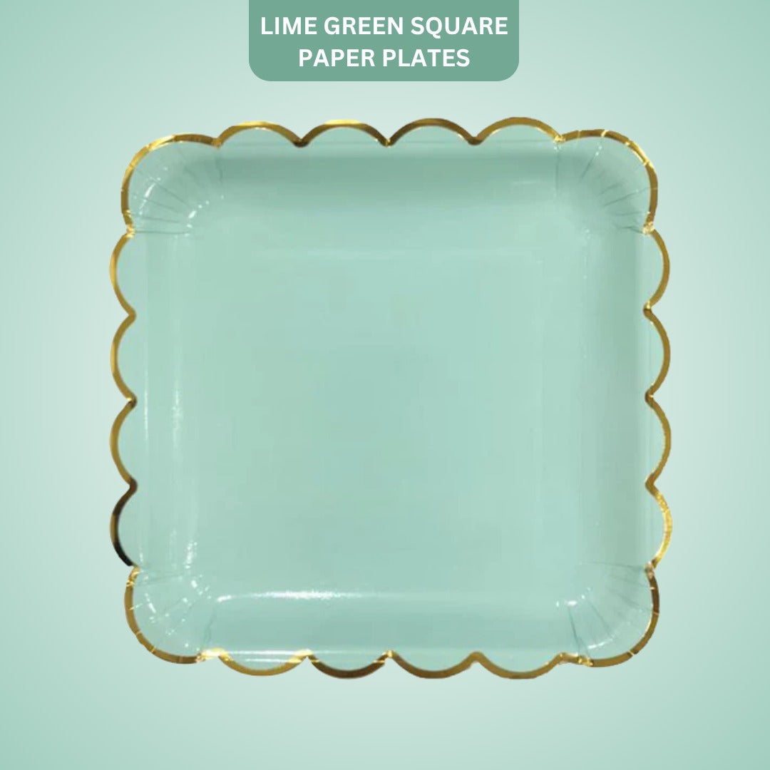 Lime Green Square Golden Rim Paper Plates - 10 inches - 10PC