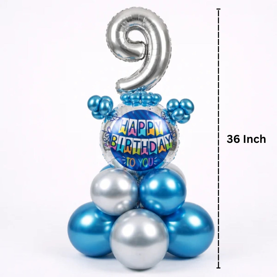 Designer Blue & Silver Balloon Bouquet Arrangement for 9th Birthday