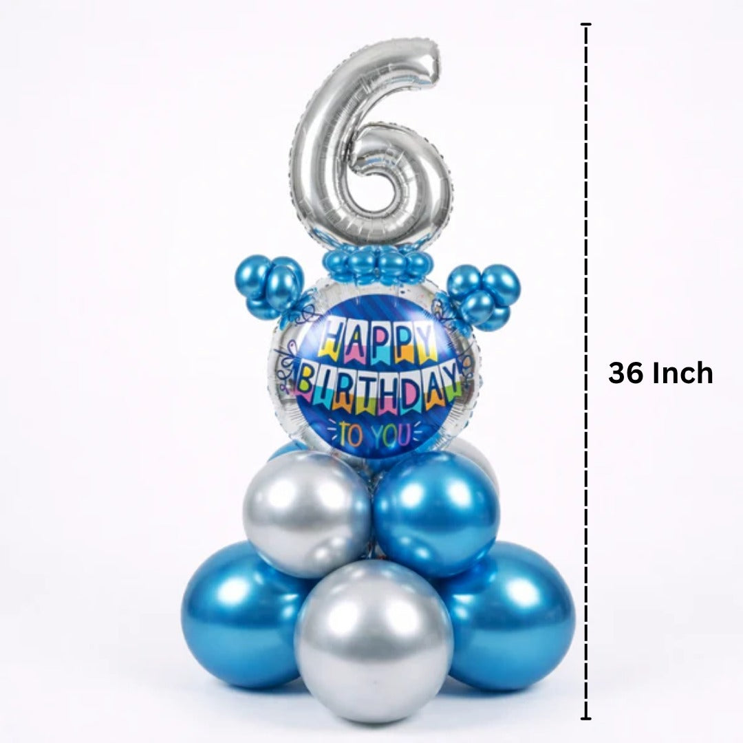 Designer Blue & Silver Balloon Bouquet Arrangement for 6th Birthday