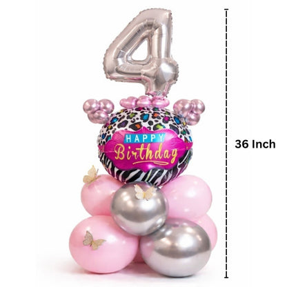 Designer Pink & Silver Balloon Bouquet Arrangement with 3D Butterflies for 4th Birthday