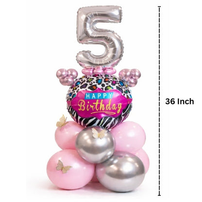 Designer Pink & Silver Balloon Bouquet Arrangement with 3D Butterflies for 5th Birthday
