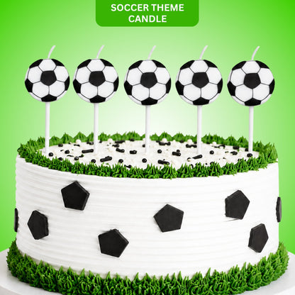 "Soccer Theme Candle 5PC - Football Birthday Cake Decor | Wanna Party" - Image 1