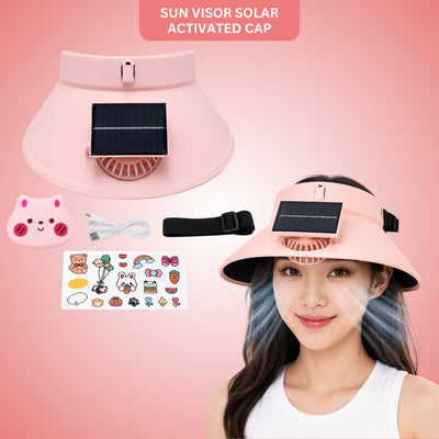 SunWiser Pink Hat with Fan - USB Solar Powered Summer Cap | Wanna Party - Image 1