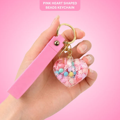 Heart Beads Keychain Pink Strap - Cute Bag Charm for Girls | Wanna Party - Image 1