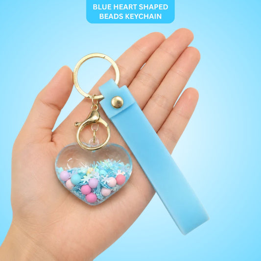 Heart Beads Keychain Blue Strap - Cute Bag Charm for Girls | Wanna Party - Image 1