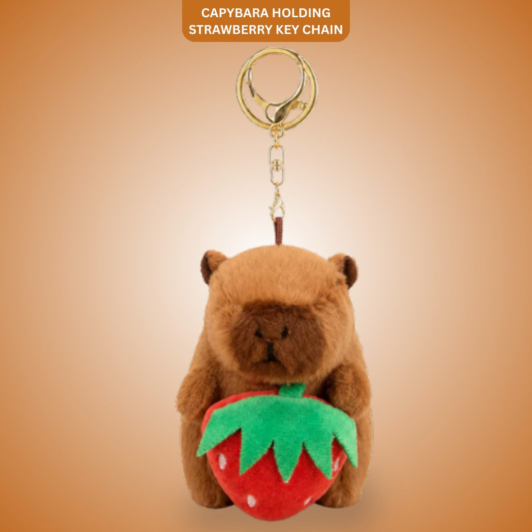 Capybara Strawberry Plushy Keychain - Cute Bag Charm | Wanna Party - Image 1