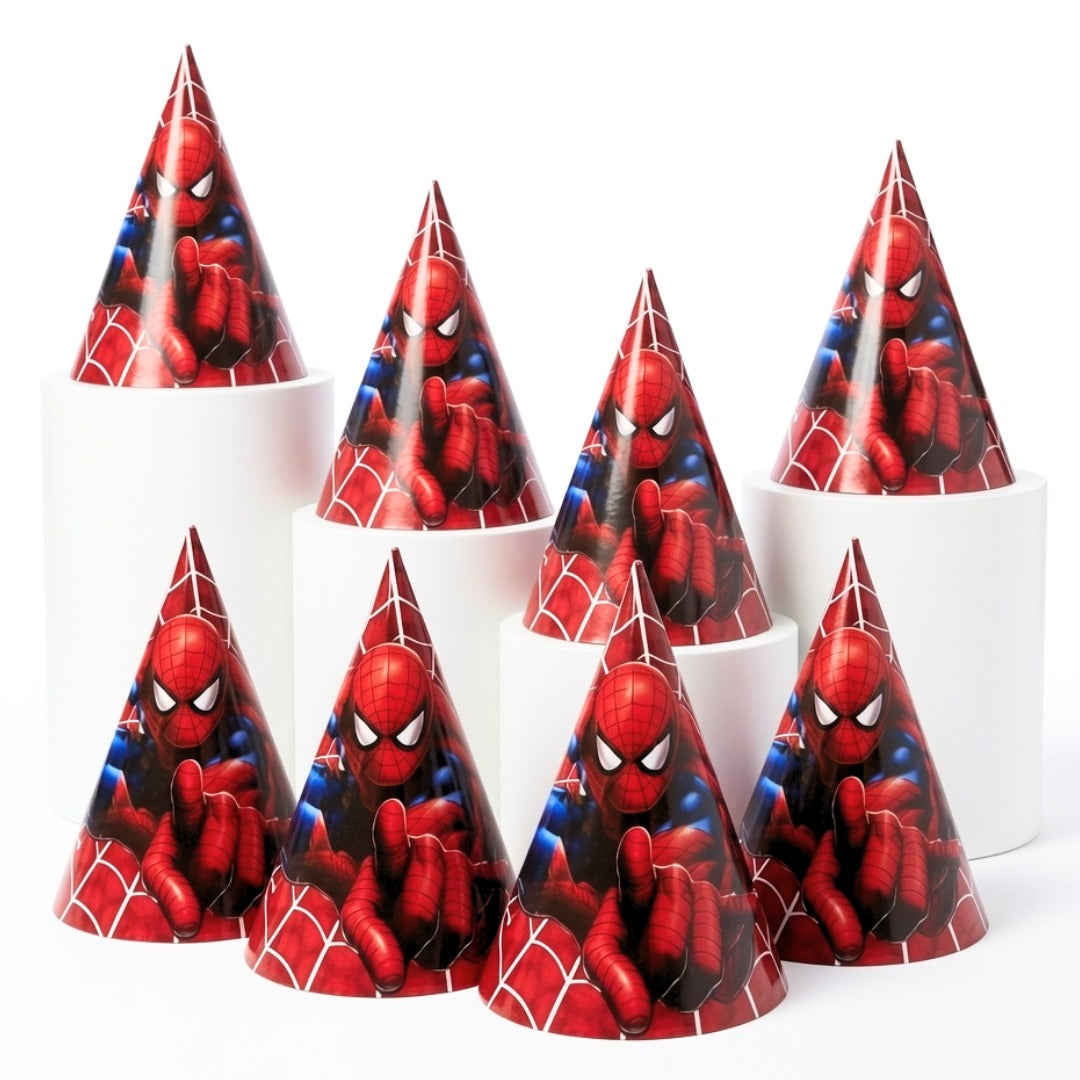 Spiderman Theme Birthday Caps - 8PC