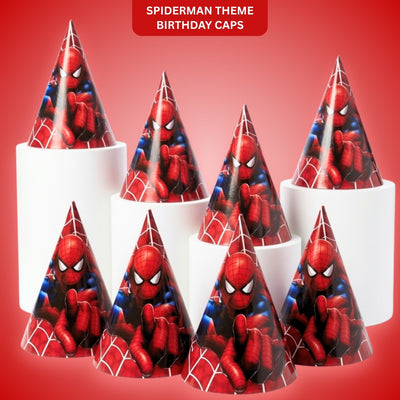 Spiderman Theme Birthday Caps - 8PC