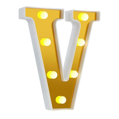 LED Golden Marquee Letter V 11 inch - Light Up Sign - Wanna Party - front view