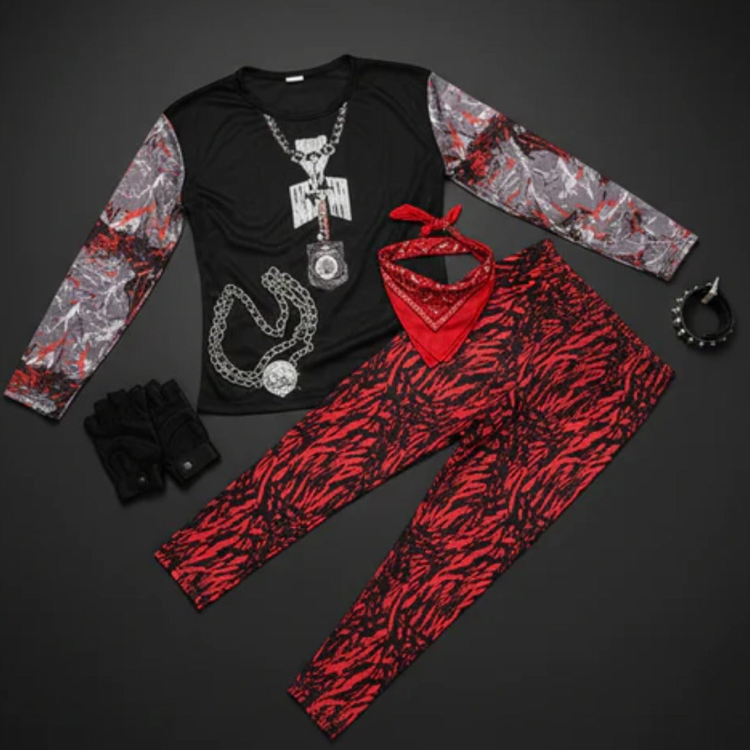 Rock & Roll Funky Printed Costume w/Pants, Red Bandana & Headb... - Wanna Party - packaging
