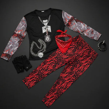 Rock & Roll Funky Printed Costume w/Pants, Red Bandana & Headb... - Wanna Party - packaging